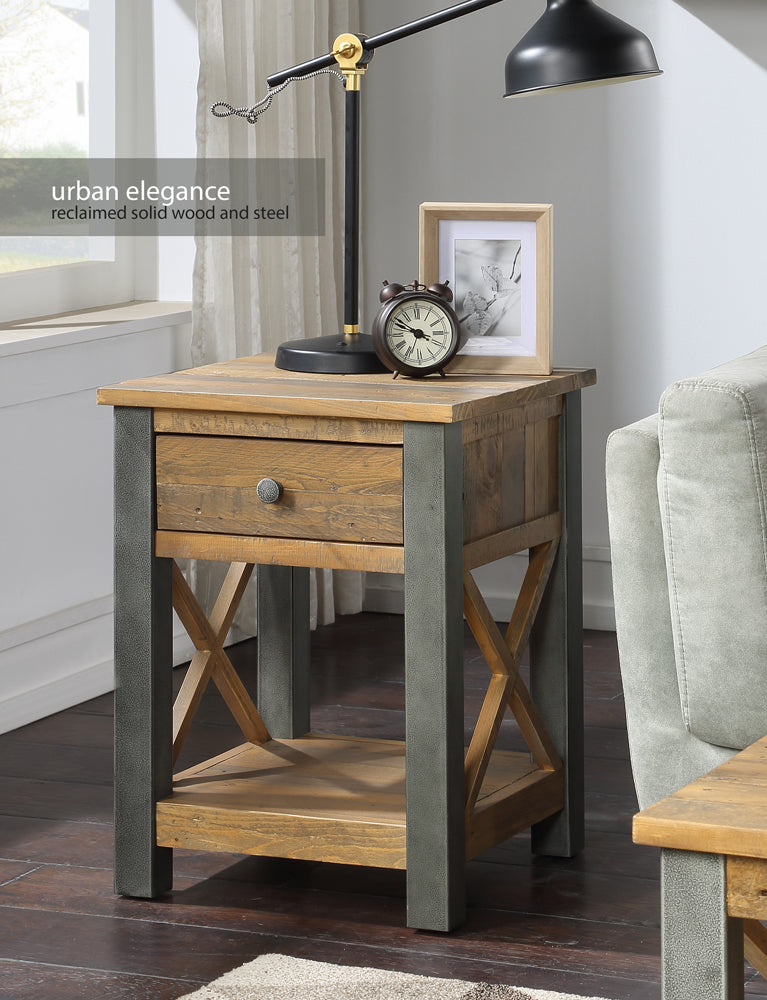 Reclaimed Lamp Table With Drawer : Reclaimed Wood and Steel Lamp Side table with drawer , stylish