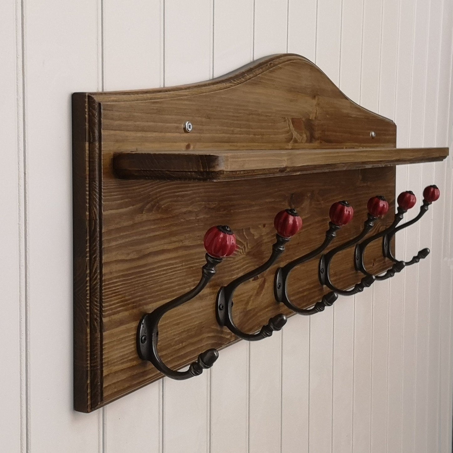 Classic Hat & Coat Rack with coloured ceramic hooks