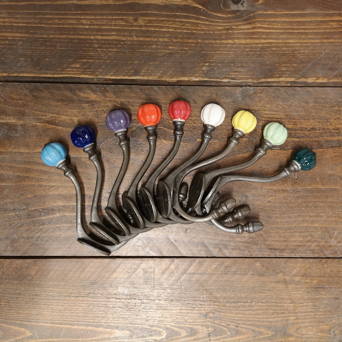 Classic Hat & Coat Rack with coloured ceramic hooks