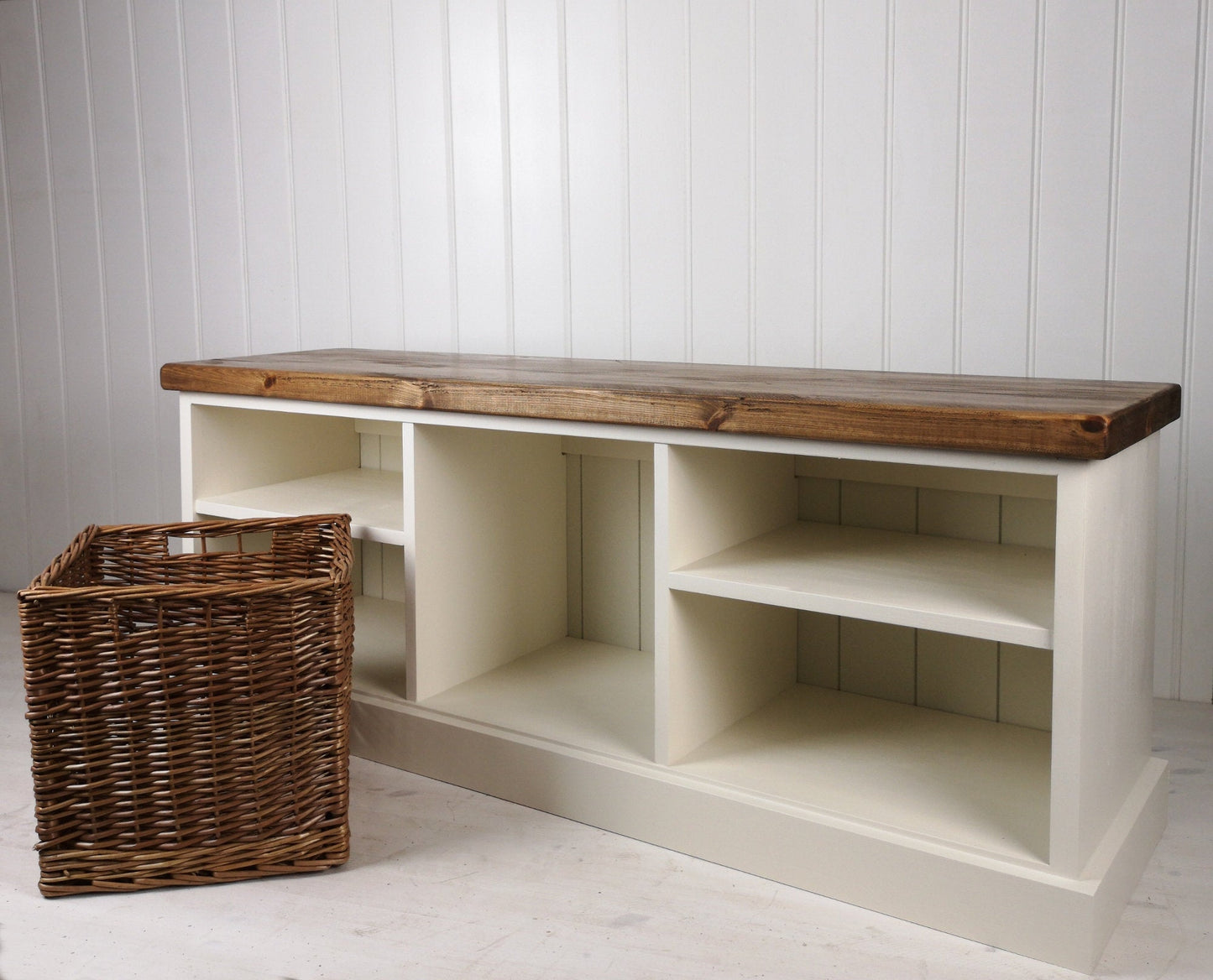 Rustic Shoe Bench with Middle Basket