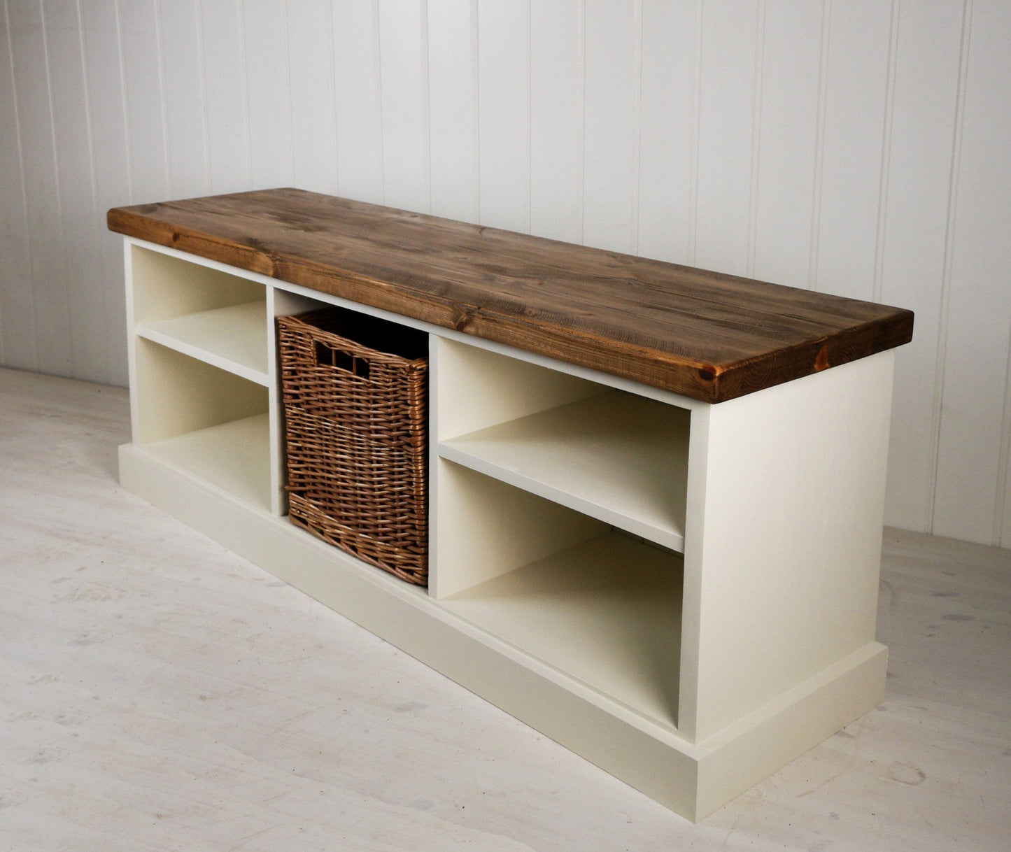 Rustic Shoe Bench with Middle Basket