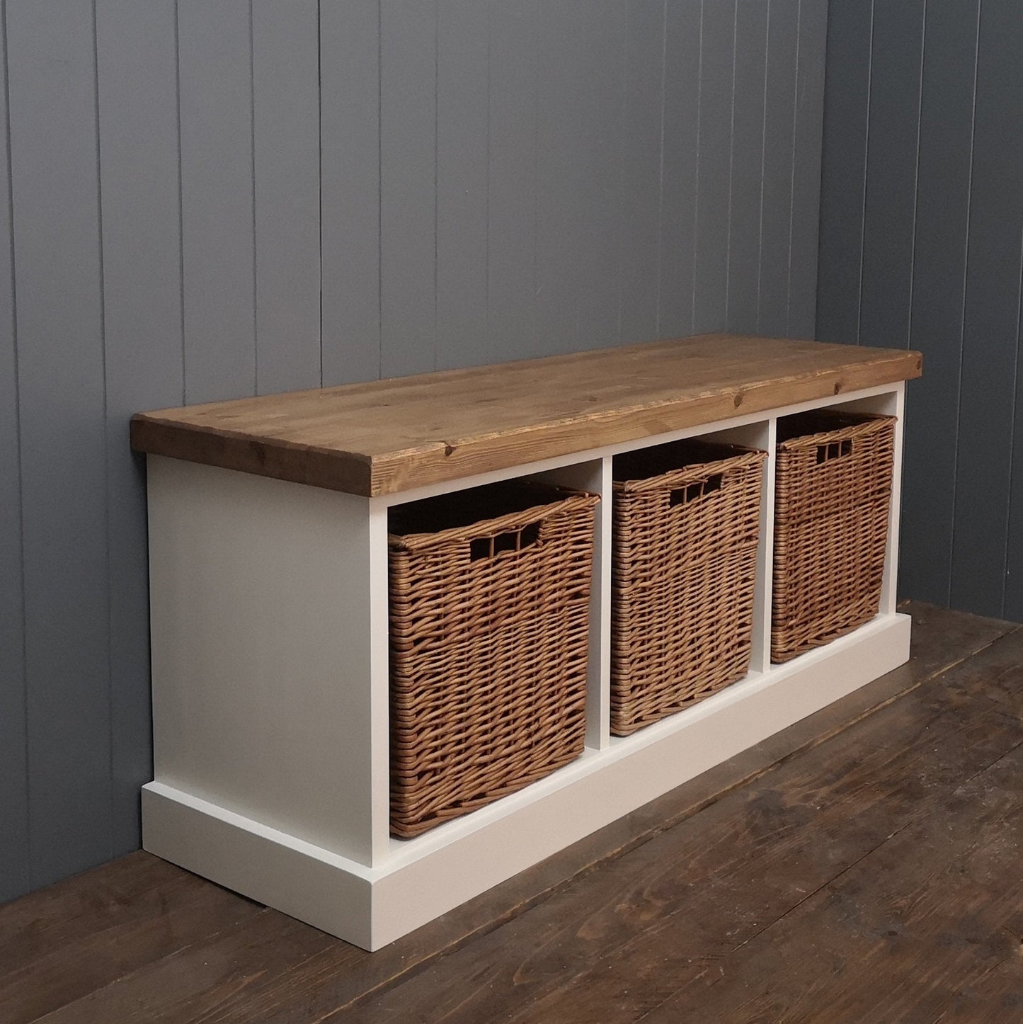 Rustic Shoe Bench baskets included