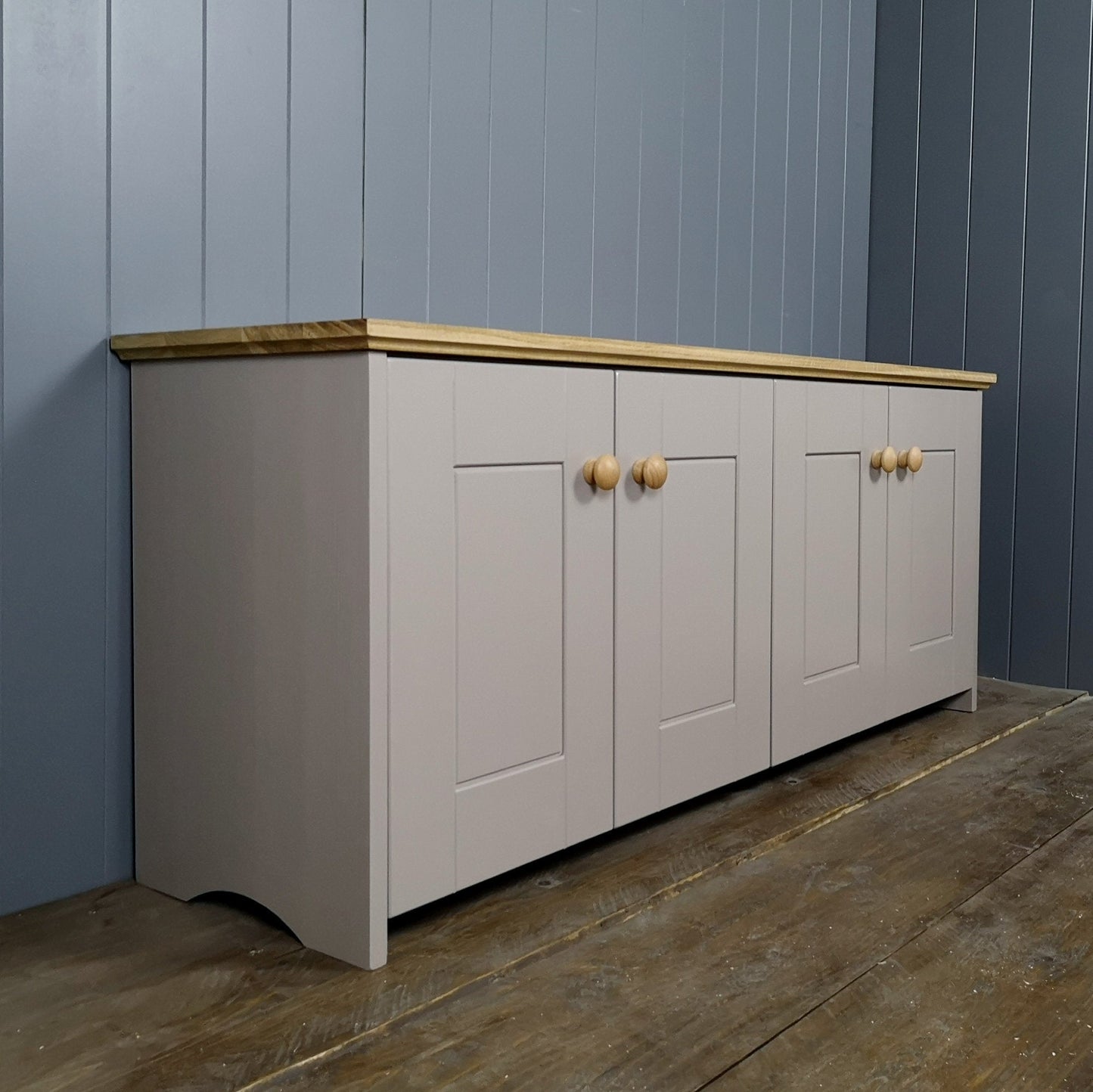 Painted storage cupboard with 4 doors. French Grey and Antique Pine.