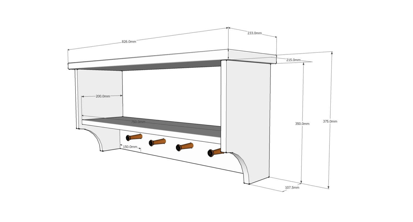 Dimensions for Original Crate Furniture coat racks with coat pegs