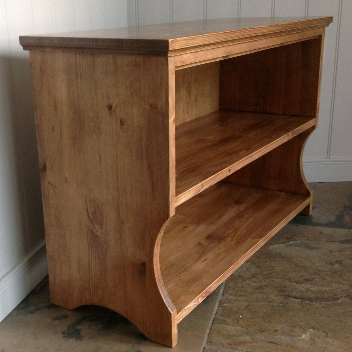 Hall shoe rack bench with storage shelf in a choice of wood finishes