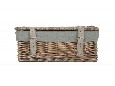 Basket, 14 inch EMPTY WICKER HAMPER BASKET - ANTIQUE WASH - GREY SAGE LINING