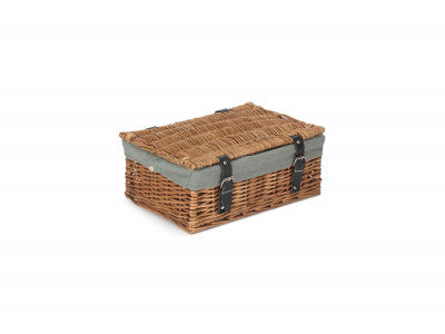 Basket, 14 inch EMPTY WICKER HAMPER BASKET - DOUBLE STEAMED - GREY SAGE LINING