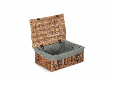 Basket, 14 inch EMPTY WICKER HAMPER BASKET - DOUBLE STEAMED - GREY SAGE LINING