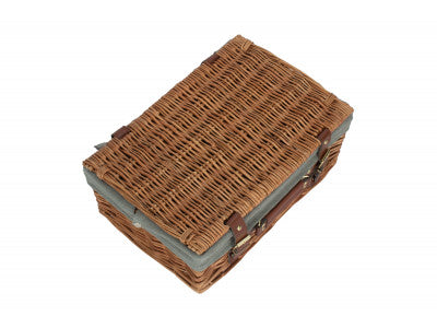 "Basket, 14" LIGHT STEAMED HAMPER with GREY SAGE LINING"
