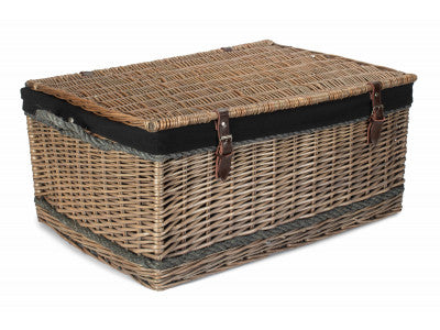 "Basket, 28" ANTIQUE WASH ROPE HANDLED TRUNK with BLACK LINING"