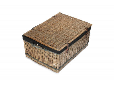 "Basket, 28" ANTIQUE WASH ROPE HANDLED TRUNK with BLACK LINING"