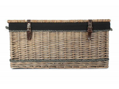 "Basket, 28" ANTIQUE WASH ROPE HANDLED TRUNK with BLACK LINING"
