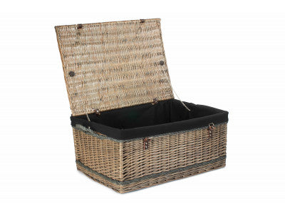 "Basket, 28" ANTIQUE WASH ROPE HANDLED TRUNK with BLACK LINING"