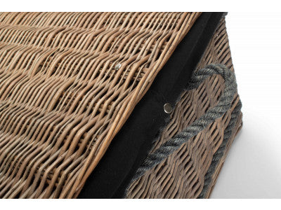 "Basket, 28" ANTIQUE WASH ROPE HANDLED TRUNK with BLACK LINING"
