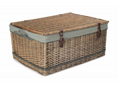 "Basket, 28" ANTIQUE WASH ROPE HANDLED TRUNK with GREY SAGE LINING"
