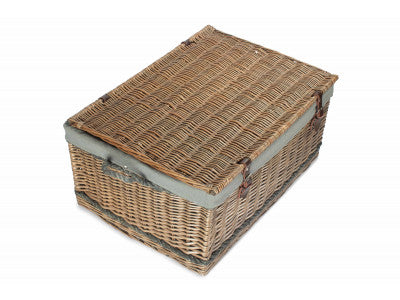 "Basket, 28" ANTIQUE WASH ROPE HANDLED TRUNK with GREY SAGE LINING"