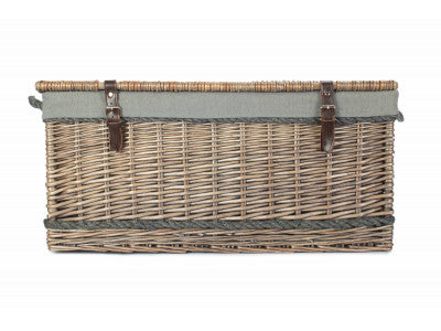 "Basket, 28" ANTIQUE WASH ROPE HANDLED TRUNK with GREY SAGE LINING"