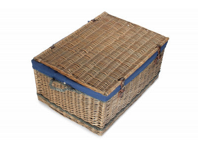 "Basket, 28" ANTIQUE WASH ROPE HANDLED TRUNK with NAVY BLUE LINING"