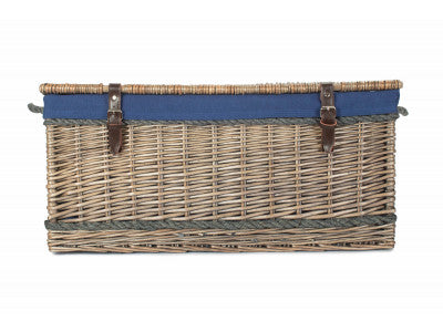 "Basket, 28" ANTIQUE WASH ROPE HANDLED TRUNK with NAVY BLUE LINING"