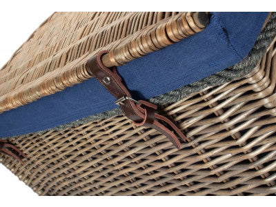 "Basket, 28" ANTIQUE WASH ROPE HANDLED TRUNK with NAVY BLUE LINING"