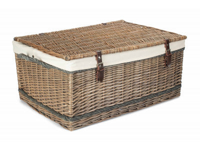 "Basket, 28" ANTIQUE WASH ROPE HANDLED TRUNK with WHITE LINING"