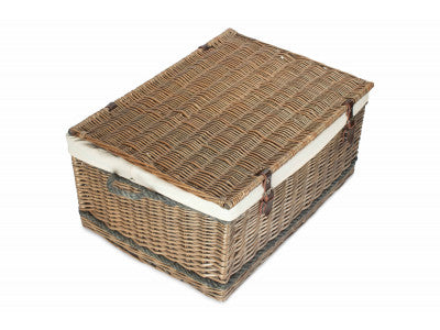 "Basket, 28" ANTIQUE WASH ROPE HANDLED TRUNK with WHITE LINING"