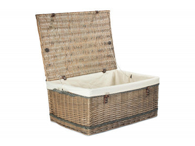 "Basket, 28" ANTIQUE WASH ROPE HANDLED TRUNK with WHITE LINING"