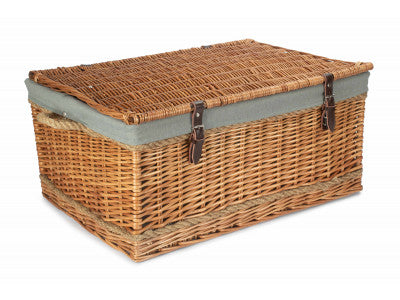 "Basket, 28" DOUBLE STEAMED ROPE HANDLED TRUNK with GREY SAGE LINING"
