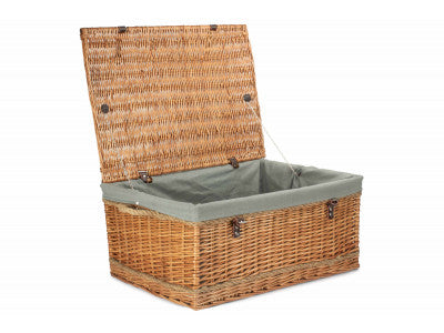 "Basket, 28" DOUBLE STEAMED ROPE HANDLED TRUNK with GREY SAGE LINING"