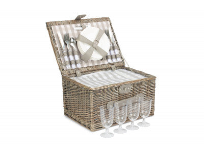 Basket, 4 PERSON GREY CHECKED CHILLER HAMPER