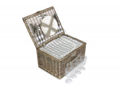 Basket, 4 PERSON GREY CHECKED CHILLER HAMPER