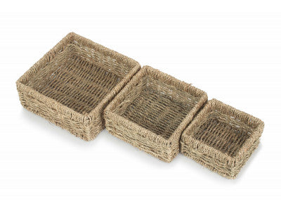 Basket, Set of 3 SQUARE SEAGRASS TRAY 
