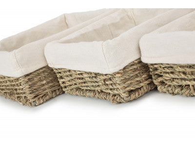 Basket, Set of 3 LINED SQUARE SEAGRASS TRAY 
