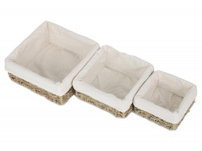 Basket, Set of 3 LINED SQUARE SEAGRASS TRAY 