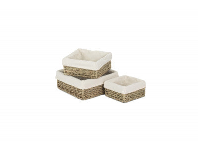 Basket, Set of 3 LINED SQUARE SEAGRASS TRAY 
