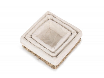 Basket, Set of 3 LINED SQUARE SEAGRASS TRAY 