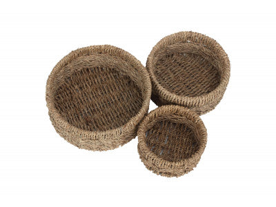 Basket, Set of 3 ROUND SEAGRASS SMALL TRAY 