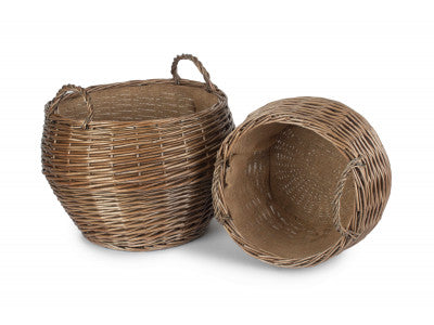 Basket, Set of 2 ANTIQUE WASH STUMPY BASKETS 
