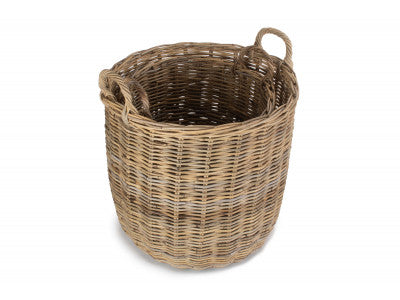 Basket, Set of 2 TALL ROUND FIRESIDE GREY RATTAN LOG BASKET 