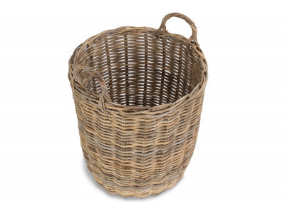 Basket, MEDIUM TALL ROUND FIRESIDE GREY RATTAN LOG BASKET