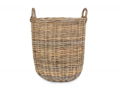 Basket, MEDIUM TALL ROUND FIRESIDE GREY RATTAN LOG BASKET
