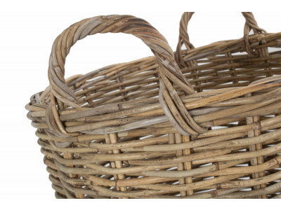 Basket, MEDIUM TALL ROUND FIRESIDE GREY RATTAN LOG BASKET