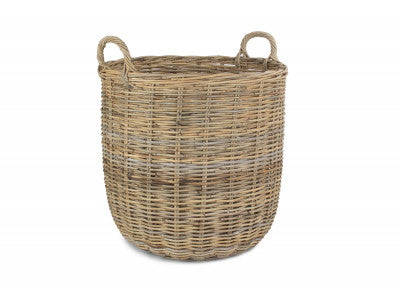 Basket, LARGE TALL ROUND FIRESIDE GREY RATTAN LOG BASKET