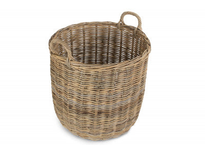 Basket, LARGE TALL ROUND FIRESIDE GREY RATTAN LOG BASKET