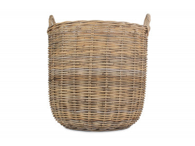 Basket, LARGE TALL ROUND FIRESIDE GREY RATTAN LOG BASKET