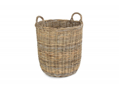 Basket, MEDIUM TALL ROUND FIRESIDE GREY RATTAN LOG BASKET