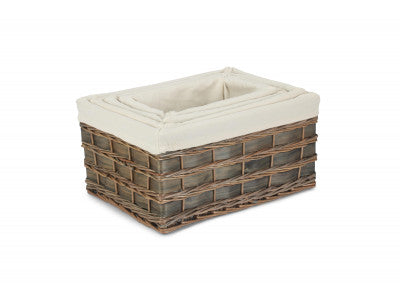 Basket, Set of 4 GREY SCANDI STORAGE BASKETS with WHITE LINING 
