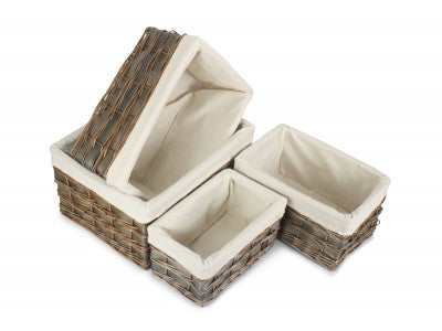 Basket, Set of 4 GREY SCANDI STORAGE BASKETS with WHITE LINING 