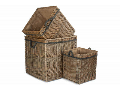 Basket, Set of 3 ANTIQUE WASH SQUARE STORAGE BASKET 