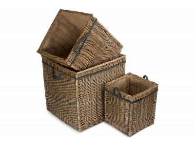 Basket, Set of 3 ANTIQUE WASH SQUARE STORAGE BASKET 